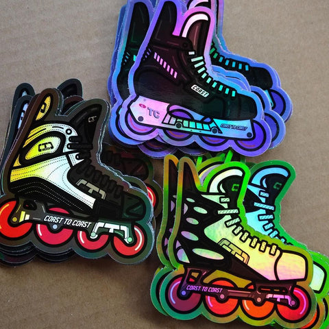 Holographic Retro Roller Hockey Skate Stickers by Tony Headrick